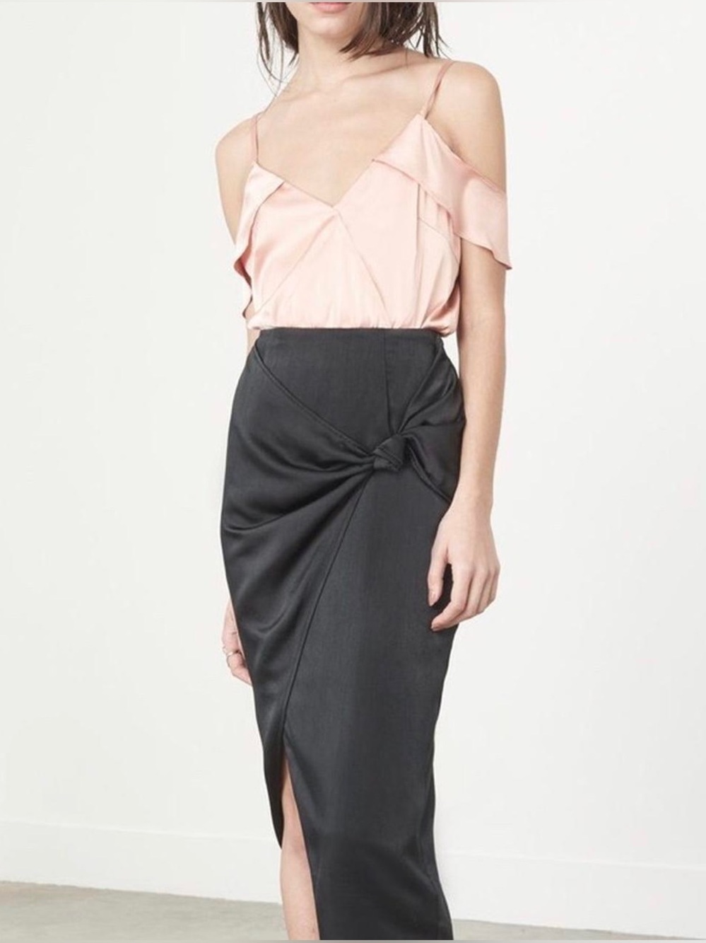 Lavish Alice Black Satin Wrap Midi Skirt
